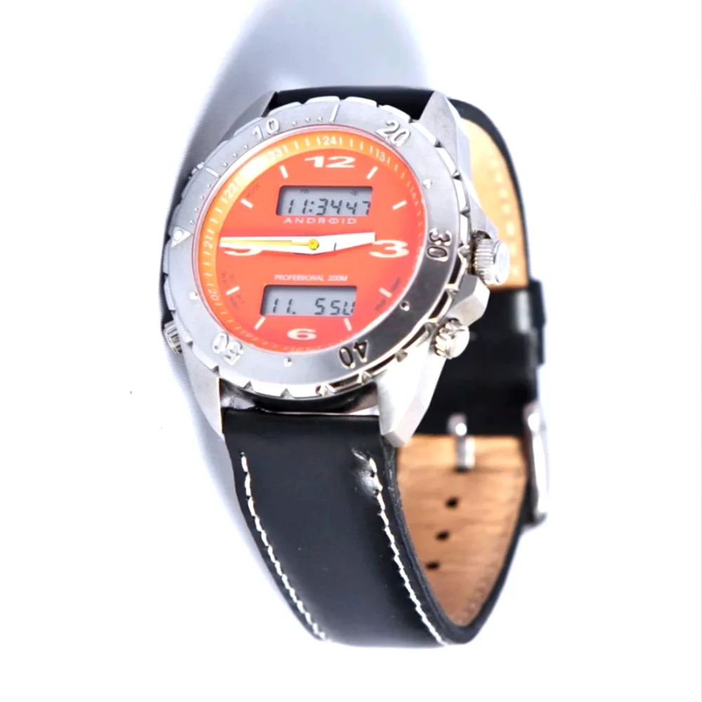 Android Intrepid Analog-Digital Orange Black Leather Strap Men's Watch AD254